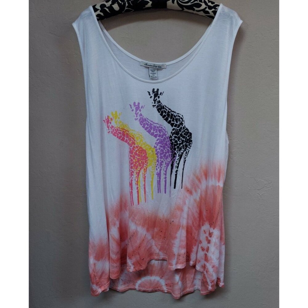American Rag Cie Women's Tank Top Pullover in Tie-Dye/Giraffe Print, Size 2X